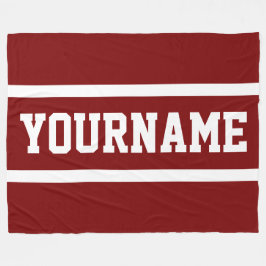 Fun Athletic Deep Red Your Name Text White Stripes Fleecedecke