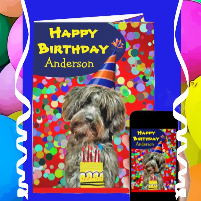 Fun Aussie Poodle Happy Birthday Age Specific Karte (Von Creator hochgeladen)