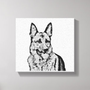 Fun B&W Mosaic German Shepherd Wrapped Canvas Leinwanddruck