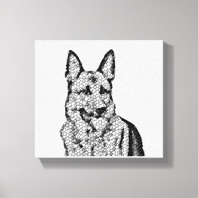 Fun B&W Mosaic German Shepherd Wrapped Canvas Leinwanddruck (Vorderseite)