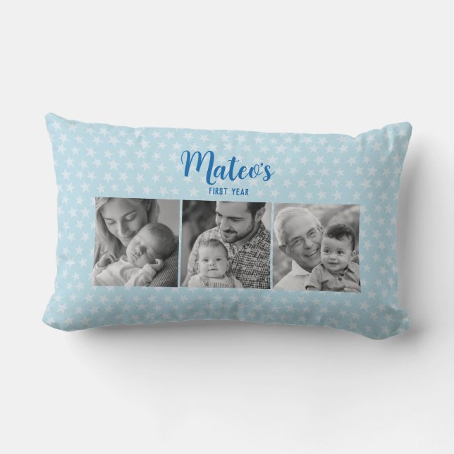 Fun Baby 3 Fotos Collage Personalisiertes Geschenk Lendenkissen (Rückseite)