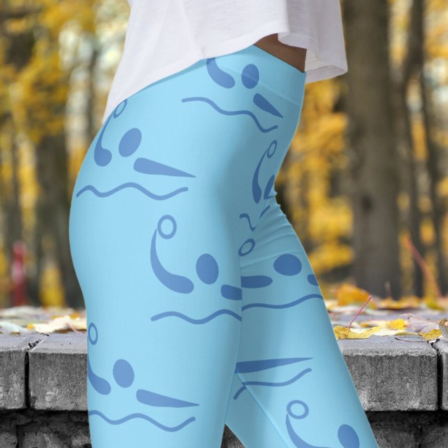 Fun Baby Blue Womens Water Polo Muster Leggings (Womens Water Polo on Baby Blue Leggings)