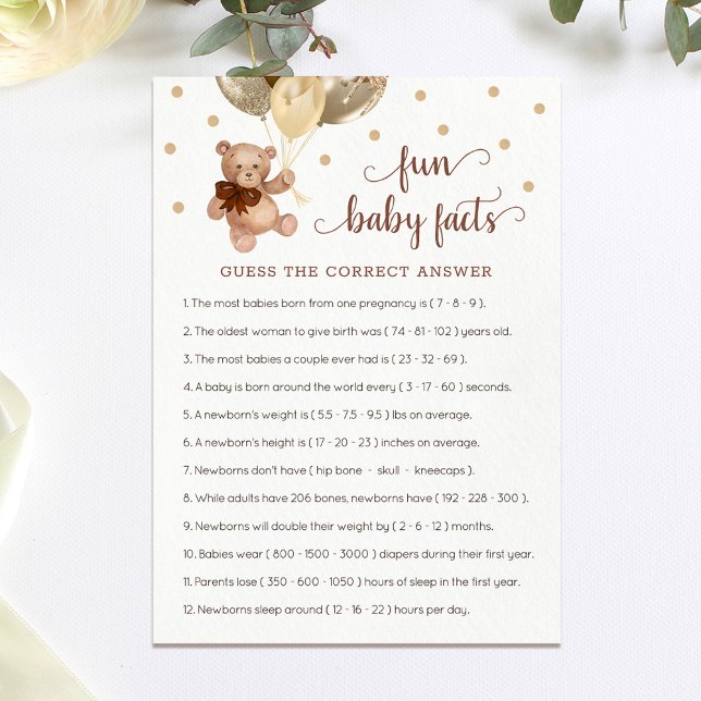 Fun Baby Facts Game Baby Shower Teddy Bear Card Einladung (Von Creator hochgeladen)