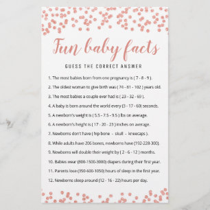 Fun Baby Facts Game with Answers Baby Shower Party