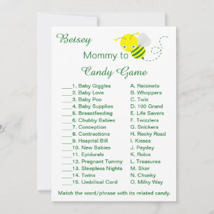 Fun Baby Shower Candy Game Cards Einladung