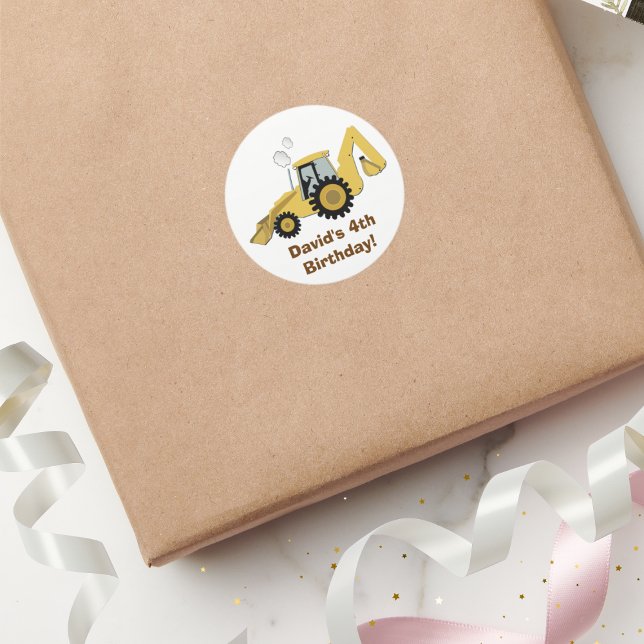 Fun Backhoe Konstruktion Personalisiert Aufkleber (Construction Birthday Backhoe Favor Sticker)
