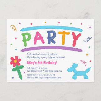 Fun Balloon Art Kindergeburtstag Party Einladungen