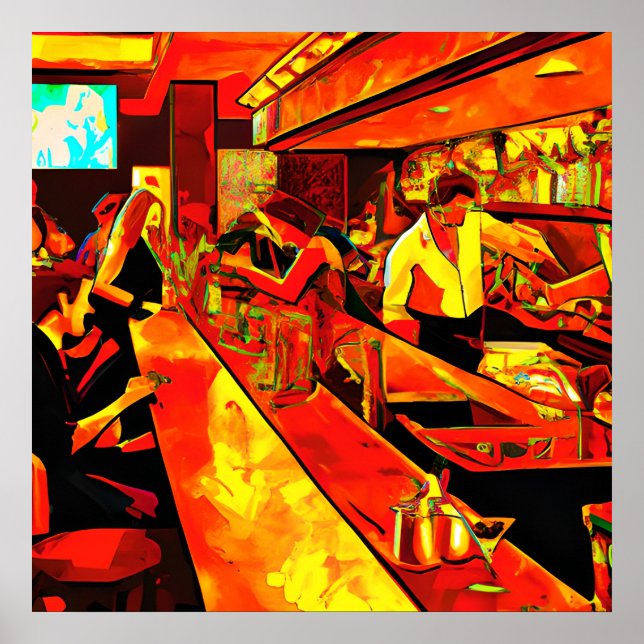 Fun Bar Scene | Barkeeper und Kunden Poster (Vorne)