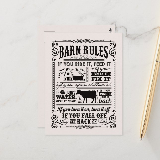 Fun-Barn-Regeln hinzufügen Postkarte (Vorderseite/Rückseite Beispiel)