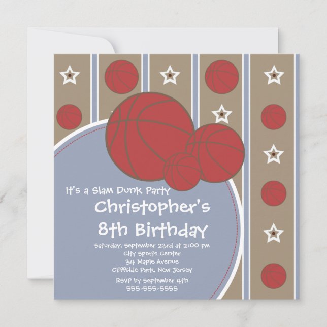 Fun Basketball Boys Geburtstagsparty Einladungen (Vorderseite)