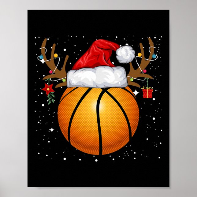 Fun Basketball Rentier Weihnachtsmannmütze Weihnac Poster (Vorne)