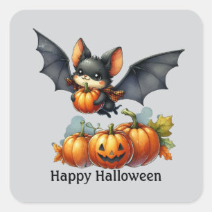 Fun Bat Happy Halloween anpassbar Quadratischer Aufkleber