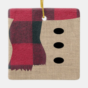 Fun Bauernhof Burlap Snowman Kariert Scarf & Butto Keramikornament
