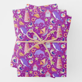 Fun Beach Magenta Wrapping Paper Geschenkpapier Set