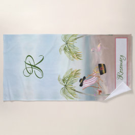 Fun Beach Scene Glam Palm Tree Monogram Name Strandtuch