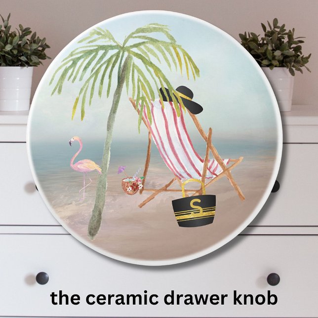Fun Beach Scene Ocean Palm Tree Keramikknauf (Von Creator hochgeladen)