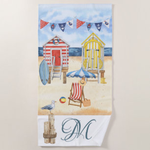 Fun Beach Summer Scene Ocean Monogram Strandtuch