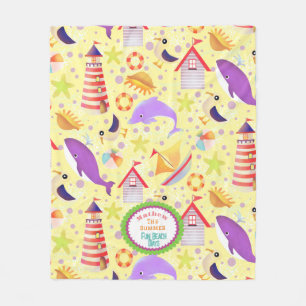 Fun Beach Yellow Fleece Blanket