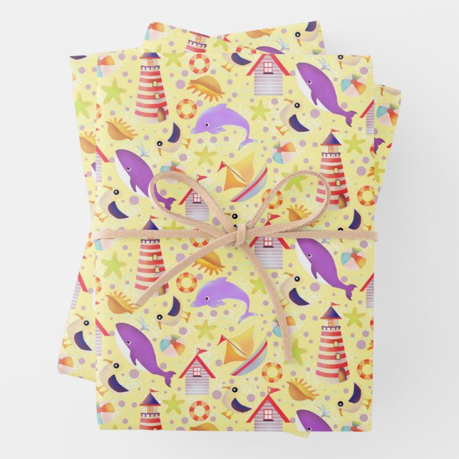 Fun Beach Yellow Wrapping Paper Geschenkpapier Set (Beispiel)