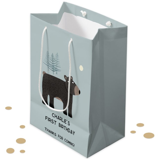 Fun Bear Personalisiert Age Geburtstag Mittlere Geschenktüte (Cute bear woodland forest animal personalized kid child birthday age custom text gift bag)