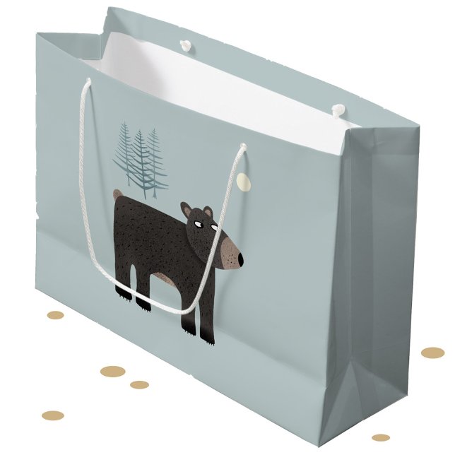 Fun Bear Woodland Große Geschenktüte (Bear, trees and moon gift bag)