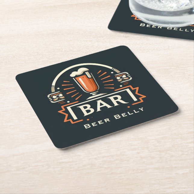 Fun Beer Bly Bar, Bier Tasse Logo Rechteckiger Pappuntersetzer (angewinkelt)