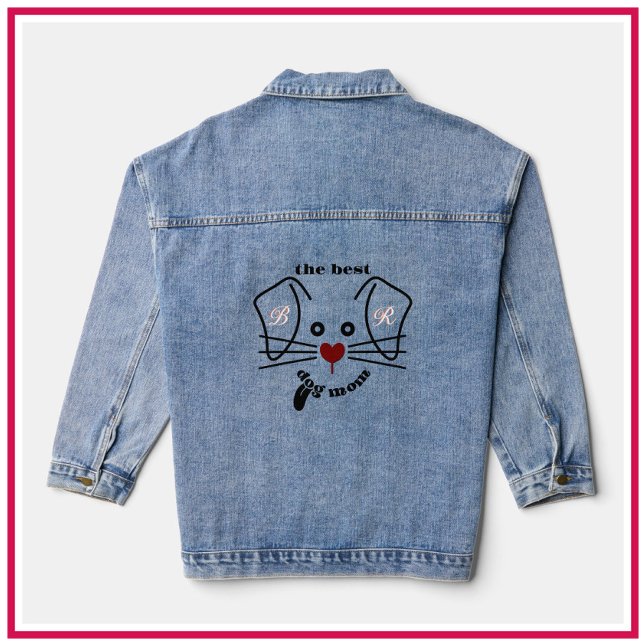 Fun Best Dog Mama Custom Monogram Jeansjacke (Von Creator hochgeladen)
