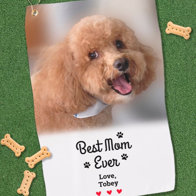  Fun Best Dog Mom Ever Photo Name Paws Create Golfhandtuch (Fun Best Dog Mom Ever Photo Name Paws Create Golf Towel)