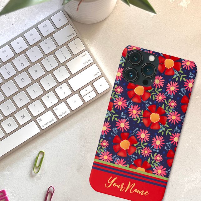 Fun Big Red Blume Navy Muster Inspirivity Case-Mate iPhone Hülle (Von Creator hochgeladen)