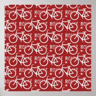 Fun Bike Route Fixie Radrennmuster Rot Poster