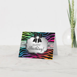 Fun Birthday Card Zebra Rainbow Juwelen Karte