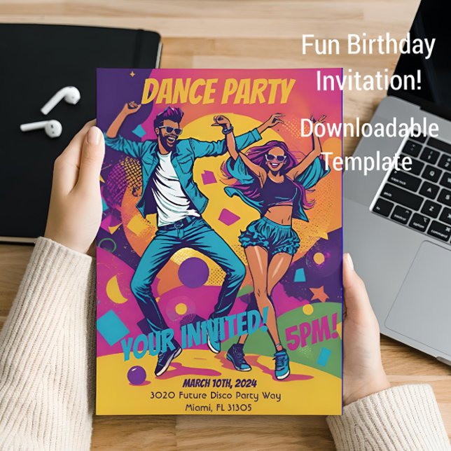 Fun Birthday Dance Party Farbenfrohe Einladung (Von Creator hochgeladen)