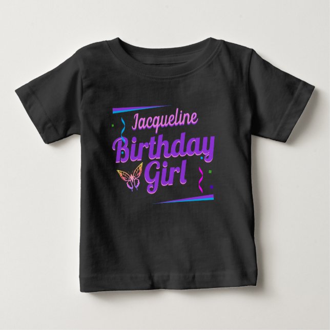 Fun Birthday Girl mit Babyname Baby T-shirt (Vorderseite)