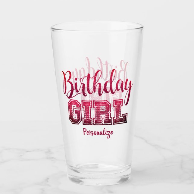 Fun Birthday Girl Pink Girly Personalisiert Glas (Vorderseite)