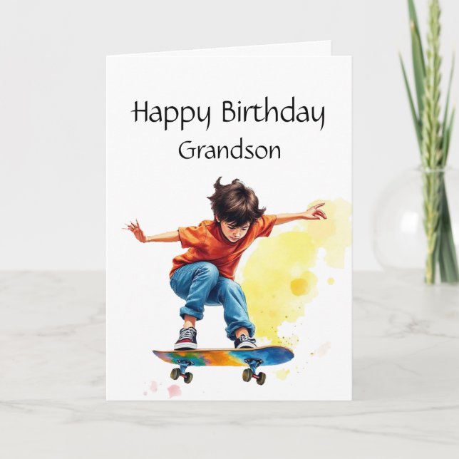 Fun Birthday Grandson Boy auf einem Skateboard Karte (Vorderseite)
