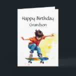 Fun Birthday Grandson Boy auf einem Skateboard Karte<br><div class="desc">Spaß glücklich Geburtstagsgrandson mit einem Jungen auf einem Kick Skateboard Sport</div>