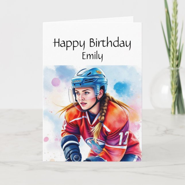 Fun Birthday Individuelle Name Girls Hockey Karte (Vorderseite)