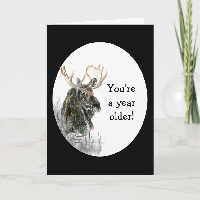 Fun Birthday Moose Wasserfarbe Tierische Spaß Karte (Vorderseite)