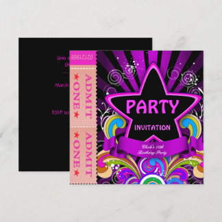 Fun Birthday Party Girls Hot Pink Tickets 2 Einladung