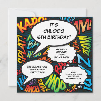 Fun Birthday Party Modernes Comic Sprechblasen Einladung