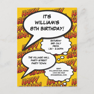 Fun Birthday Party Speech Comic Bubbles Foto Einladungspostkarte