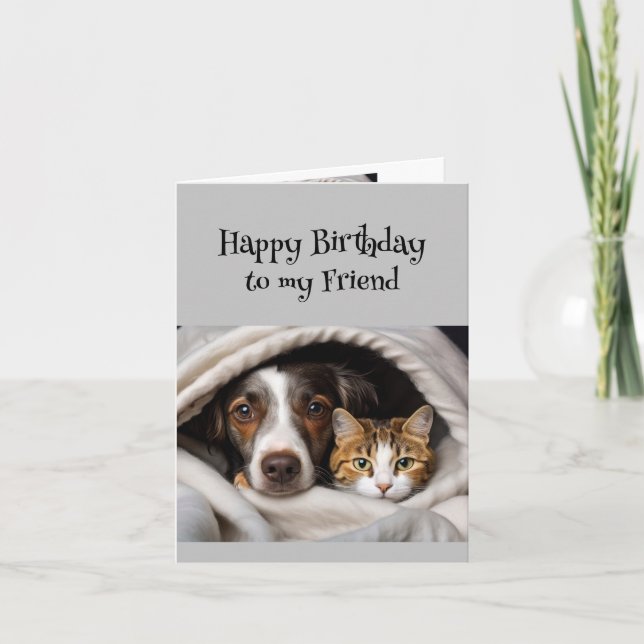 Fun Birthday Wonderful Friend Niedlich Cat Dog Karte (Vorderseite)