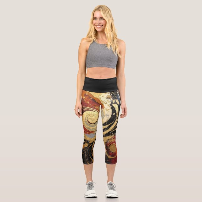 Fun Black and Gold Oil Paint Splash print  Capri Leggings (Vorderseite)