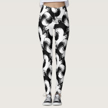 Fun Black and White Bird Muster>Leggings