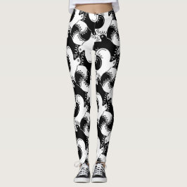 Fun Black and White Bird Muster>Leggings Leggings