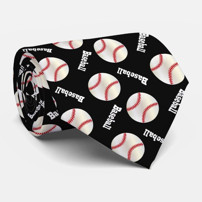 Fun Black Baseball Pattern Krawatte (Gerollt)