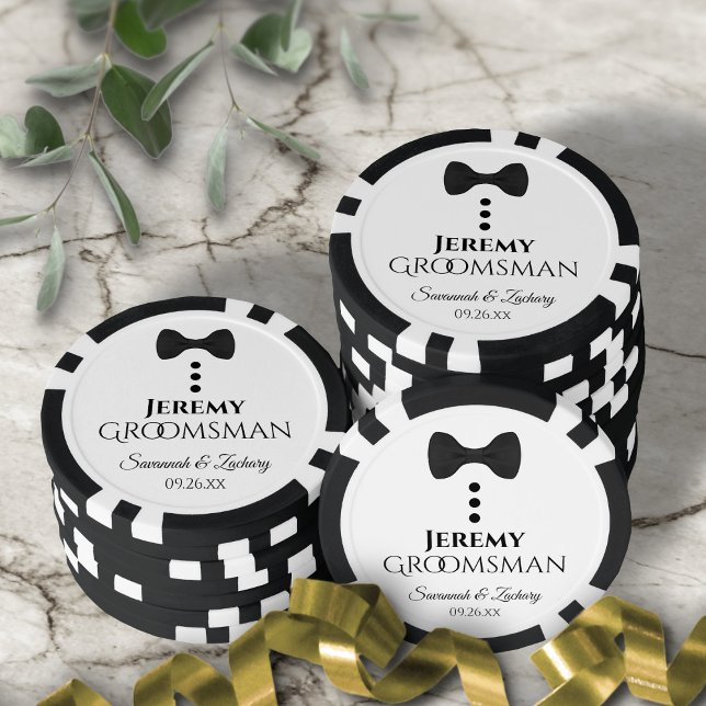 Fun Black Bow Krawatte & Buttons Trauzeuge Hochzei Pokerchips (In Situ with Wedding Decor)