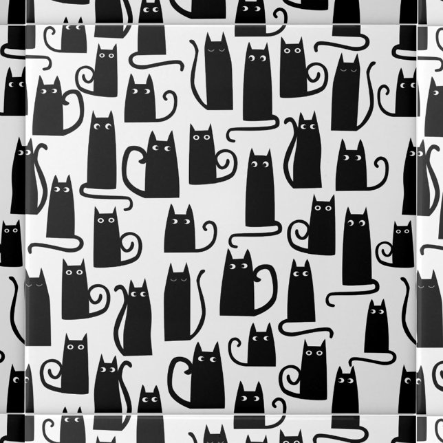 Fun Black Cat Fliese (Fun Black Cat pattern ceramic tile for animal lovers)