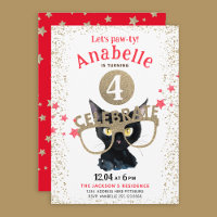 Fun Black Cat Gold Glitzer Rote Sterne Wasserfarbe