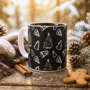 Fun Black Cat Meowy Weihnachtsbaum Zweifarbige Tasse
